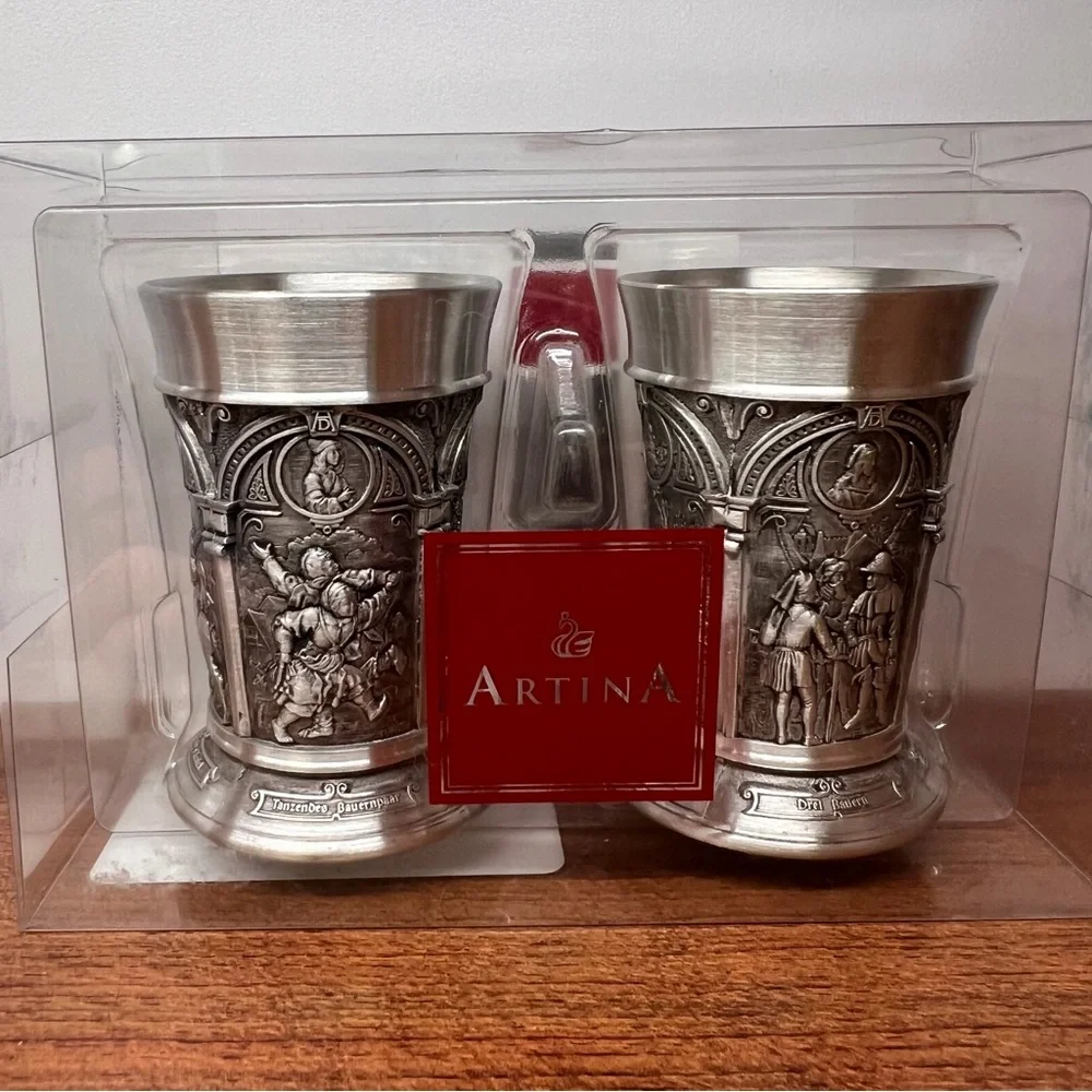 NEW Disney EPCOT ARTINA SKS ETCHED PEWTER SHOT GLASS SET OF 2 MADE IN GERMANY
